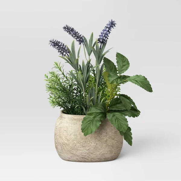 Artificial Herb Dish Garden in Pot Green/Purple
