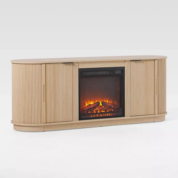 Home Modern Fluted TV Stand with Electric Fireplace Insert for TVs up to 75”