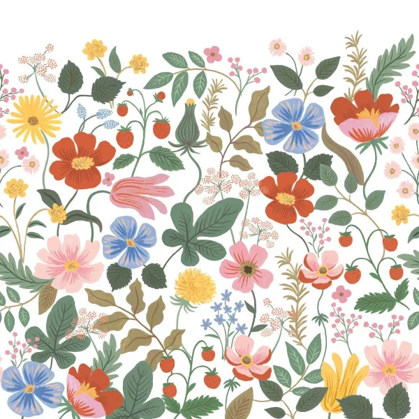 Rifle Paper Co. Strawberry Fields Mural Peel and Stick Wallpaper Green: Self-Adhesive, Repositionable, Multicolor, 28 Sq Ft Coverage